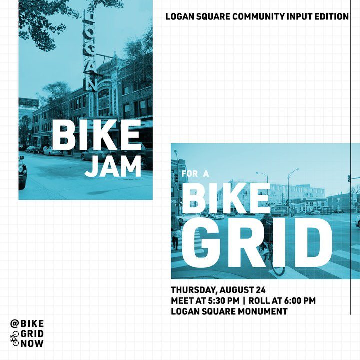 bike grid now jam: Logan Square monument on August 24 2023 at 5:30 pm