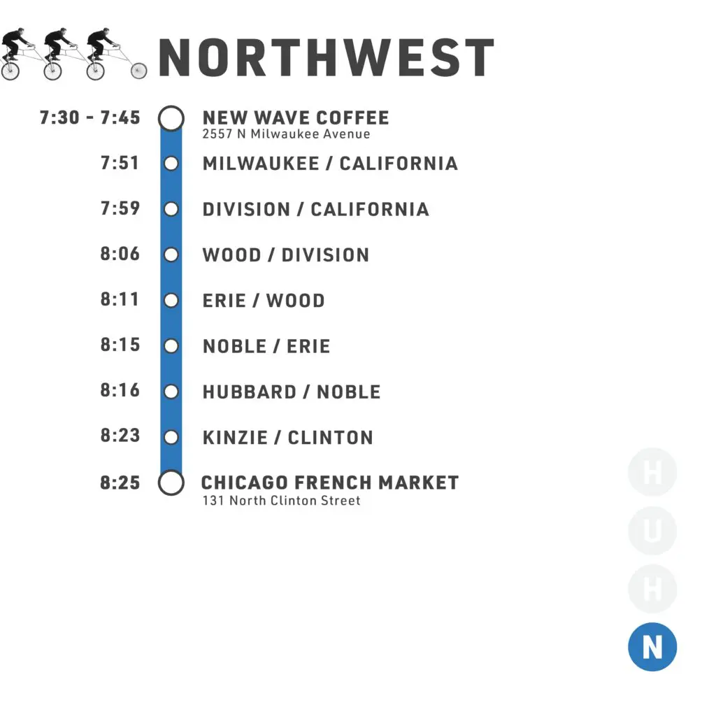 Northwest bike bus flier, leaves New wave coffee at 7:30 AM every wednesday.